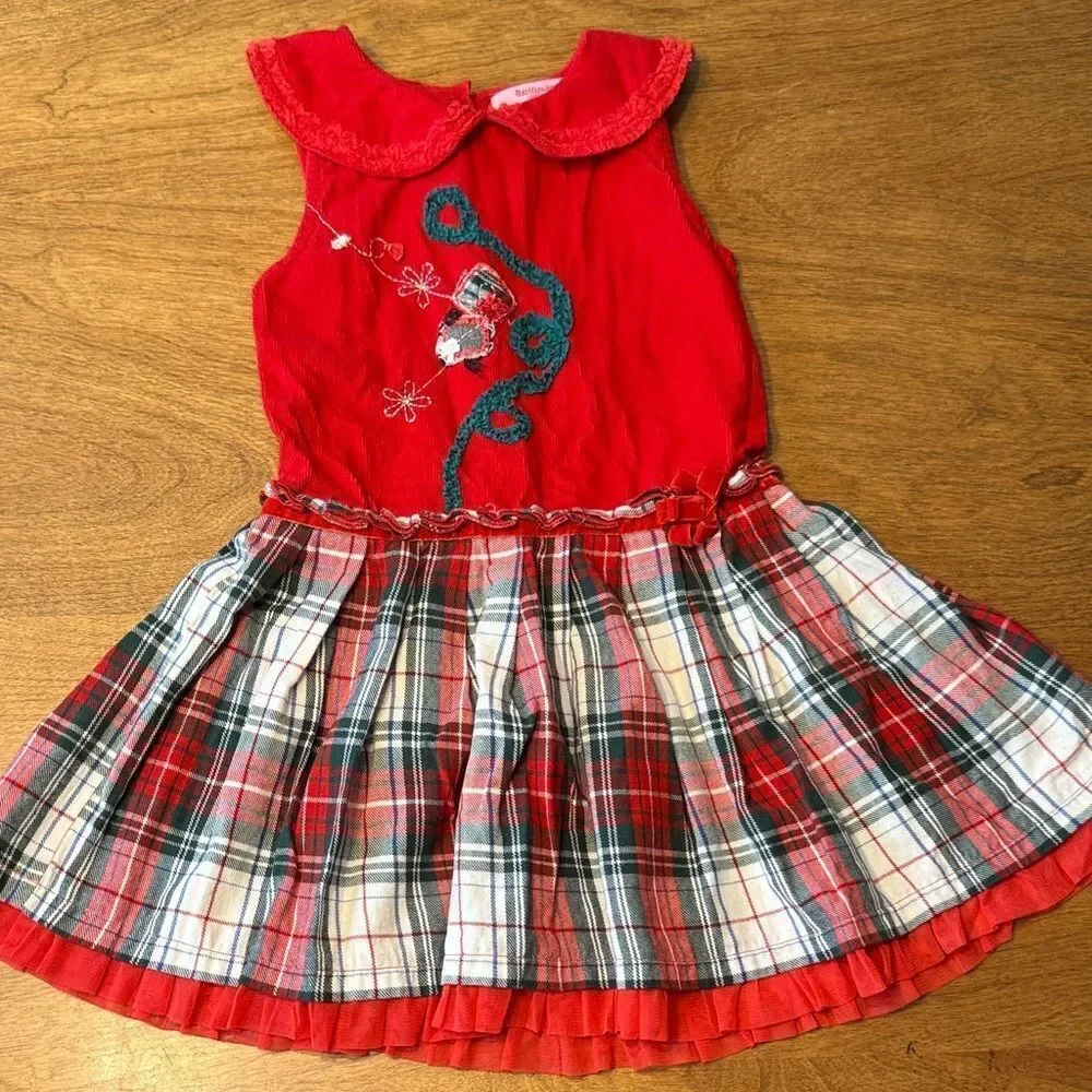 Festive Red and Plaid Kids Costume Dress